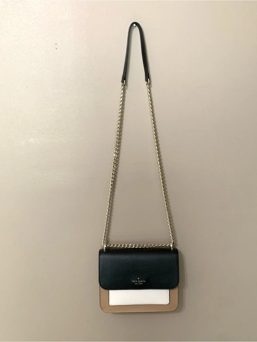 Kate Spade New York Remi Colorblock Flap Chain Crossbody Bag Black/Tan/White